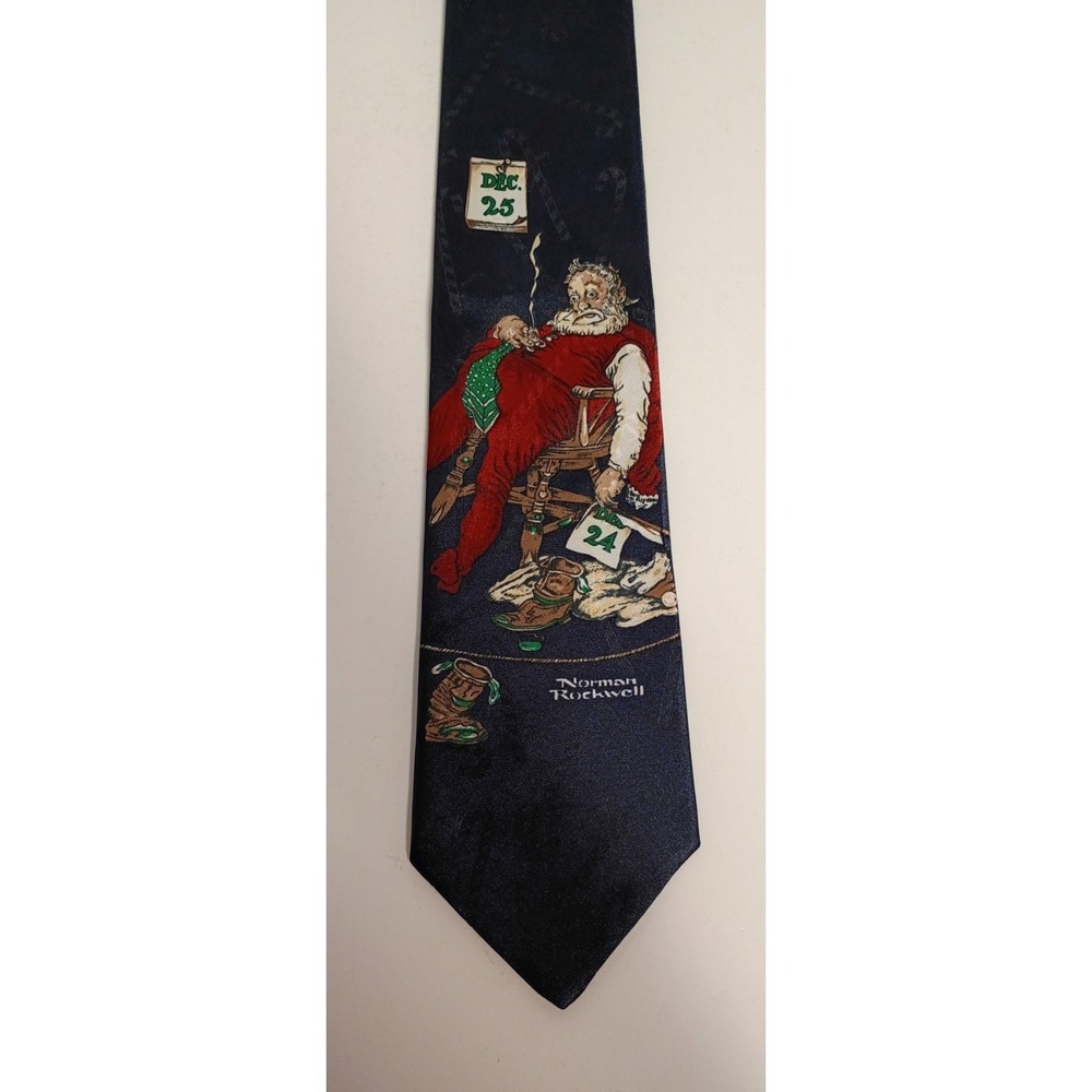 Hallmark Yule Tie Greetings Christmas Necktie Santa Norman Rockwell Funny